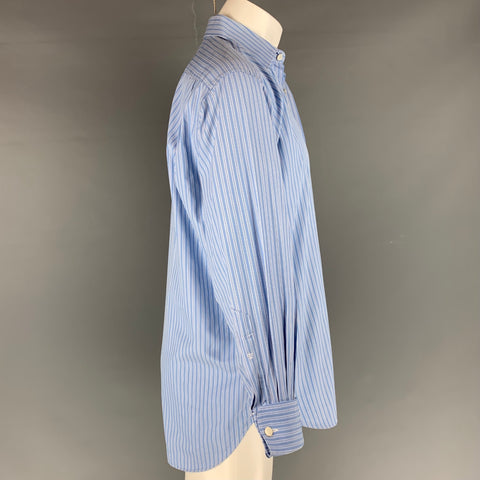 VAN LAACK Talla M Camisa de manga larga con puño francés de algodón a rayas azules