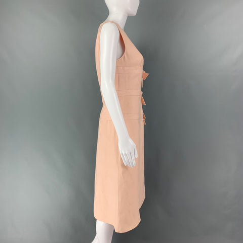 VALENTINO Size 8 Pink Linen &  Viscose Bow Sleeveless Dress