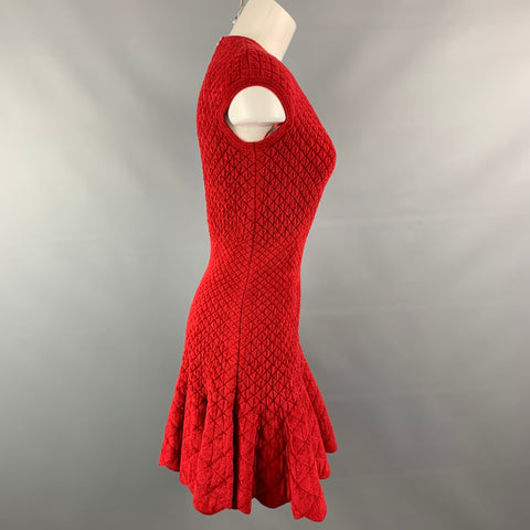 ALEXANDER MCQUEEN Size XS Burgundy Quilted Stretch Wool Blend Cocktail Dress