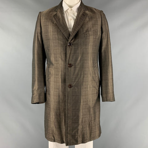 DRIES VAN NOTEN Size 42 Brown Taupe Glenplaid Polyester Coat