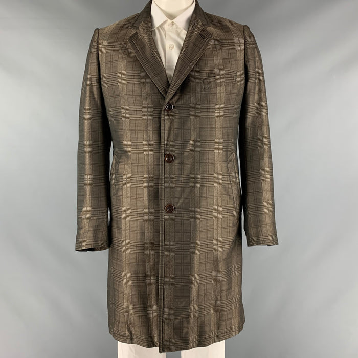 DRIES VAN NOTEN Size 42 Brown Taupe Glenplaid Polyester Coat