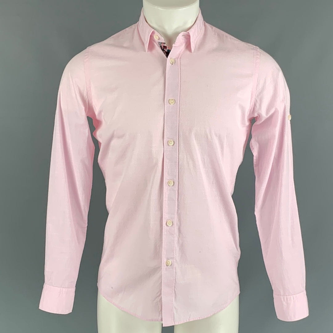 DAMAT TWEEN Talla XS Camisa de manga larga de lino y algodón texturizado rosa claro