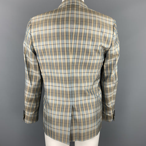 MARC by MARC JACOBS Size L Teal Blue Plaid Silk Notch Lapel Sport Coat