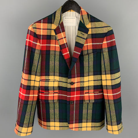 BLACK FLEECE Size 36 Multi-Color Plaid Wool Notch Lapel Suit