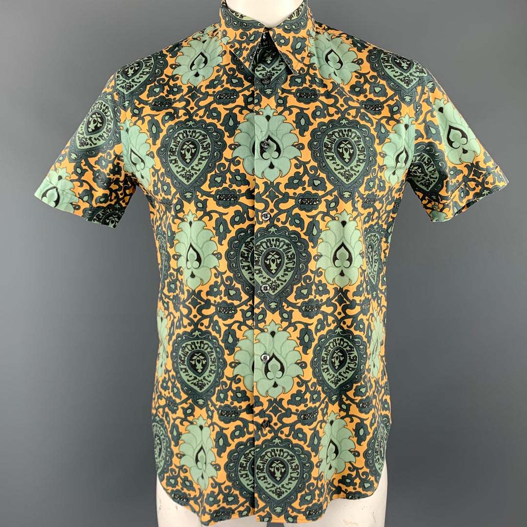 PS by PAUL SMITH Camisa de manga corta con botones de algodón con estampado verde y amarillo talla M