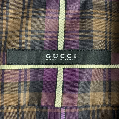 GUCCI Size XS Brown & Purple Plaid Cotton Button Up Patch Pockets Epaulettes Long Sleeve Shirt