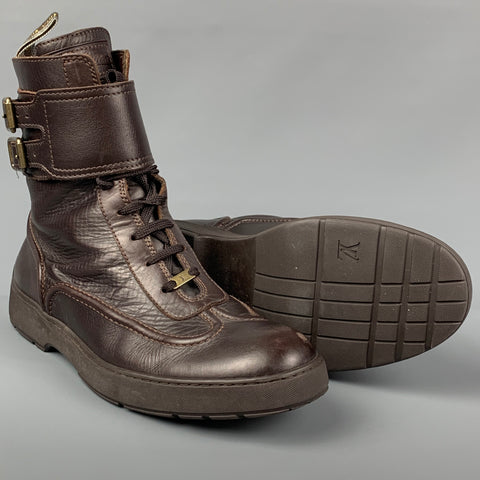 LOUIS VUITTON Size 11 Brown Leather Lace Up & Belt Boots