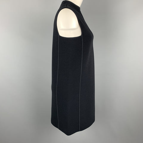 RALPH LAUREN Size S Navy Ribbed Knit Viscose Blend Mock Neck A Line Dress