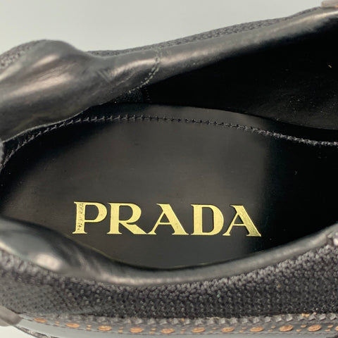 PRADA Size 11 Black Perforated Leather Wingtip Loafers