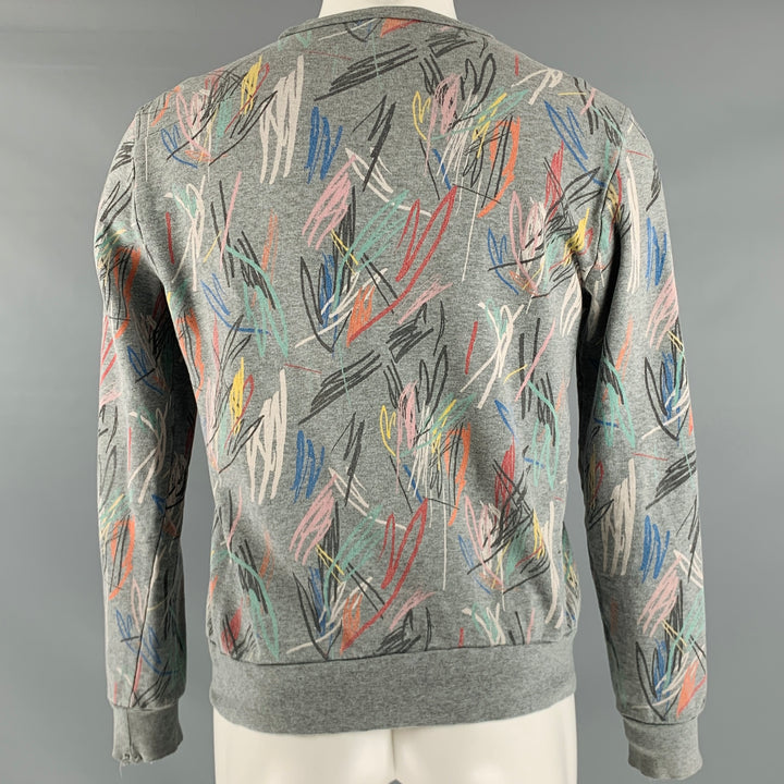 DIOR HOMME 2015  Size S Grey Multi Color Painted Cotton Crew-Neck Sweatshirt
