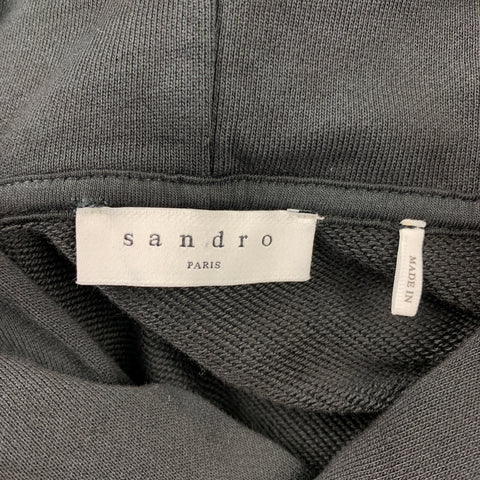 SANDRO Size XXL Black & Cream Tie Dye Cotton Hooded Sweatshirt