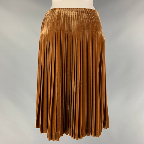 PRADA Falda circular plisada de seda y viscosa color cobre talla 4