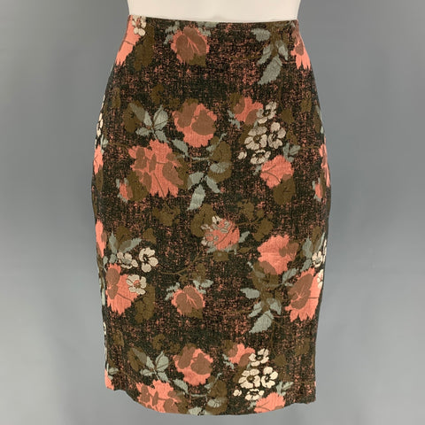 DRIES VAN NOTEN Taille 6 Noir Rose Vert Argent Coton Mélange Jupe Florale