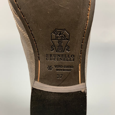 BRUNELLO CUCINELLI Zapatos planos mocasines craquelados de cuero plateado talla 7