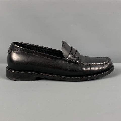 SAINT LAURENT Talla 7 Mocasines Penny con monograma de cuero negro
