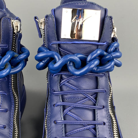 GIUSEPPE ZANOTTI Taille 10 Baskets montantes en cuir bleu uni
