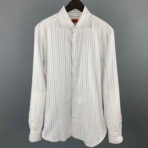ISAIA Size M White Stripe Cotton Button Up Long Sleeve Shirt