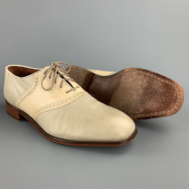 FLORSHEIM Size 11 Ivory Two Toned Leather Lace Up Shoes