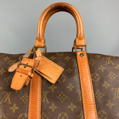 Vintage LOUIS VUITTON Keepall 45 Brown & Beige Monogram Coated Canvas Leather Bag