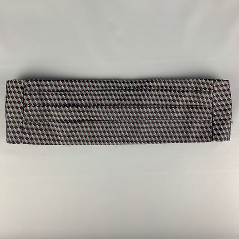 BARNEY'S NEW YORK Black Blue Geometric Silk Cummerbund