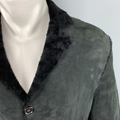 JIL SANDER Taille 38 Manteau long en cuir texturé à revers cranté noir