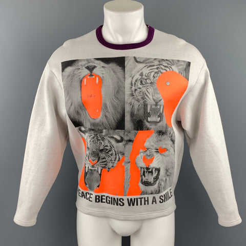KOLOR Size S Light Grey Graphic Cotton Blend Crew-Neck Sweatshirt