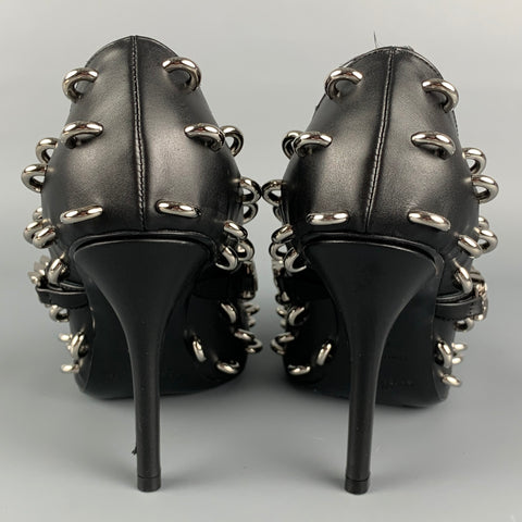 GIVENCHY Size 8 Black Silver Leather Chain Mary Jane Pumps