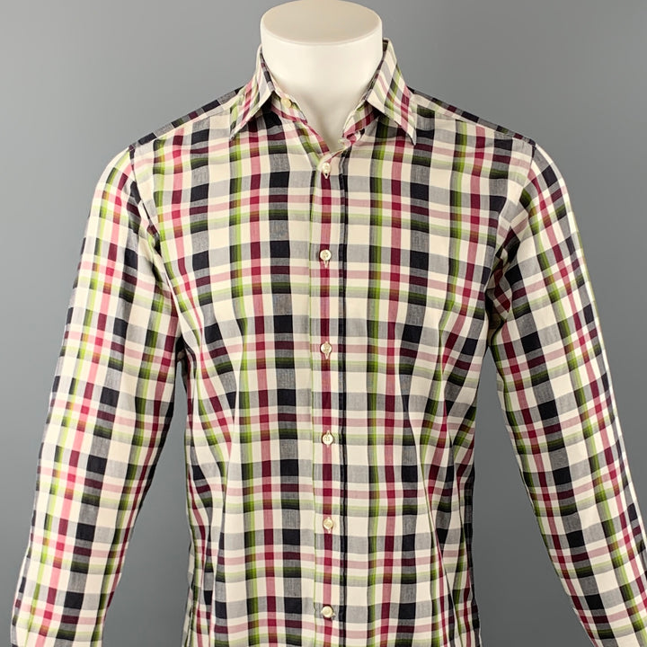 ETRO Size S Multi-Color Plaid Cotton Button Up Long Sleeve Shirt