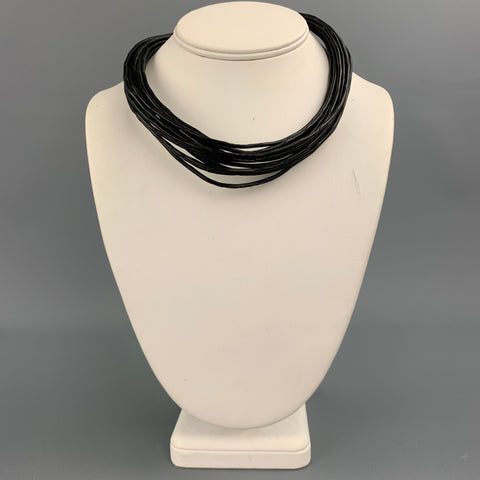 VINTAGE Dark Brown Woven Leather Choker Necklace