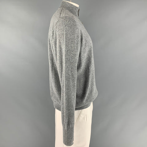 HAWICO Size XL Grey Embroidery Cashmere 1/4 Zip Pullover