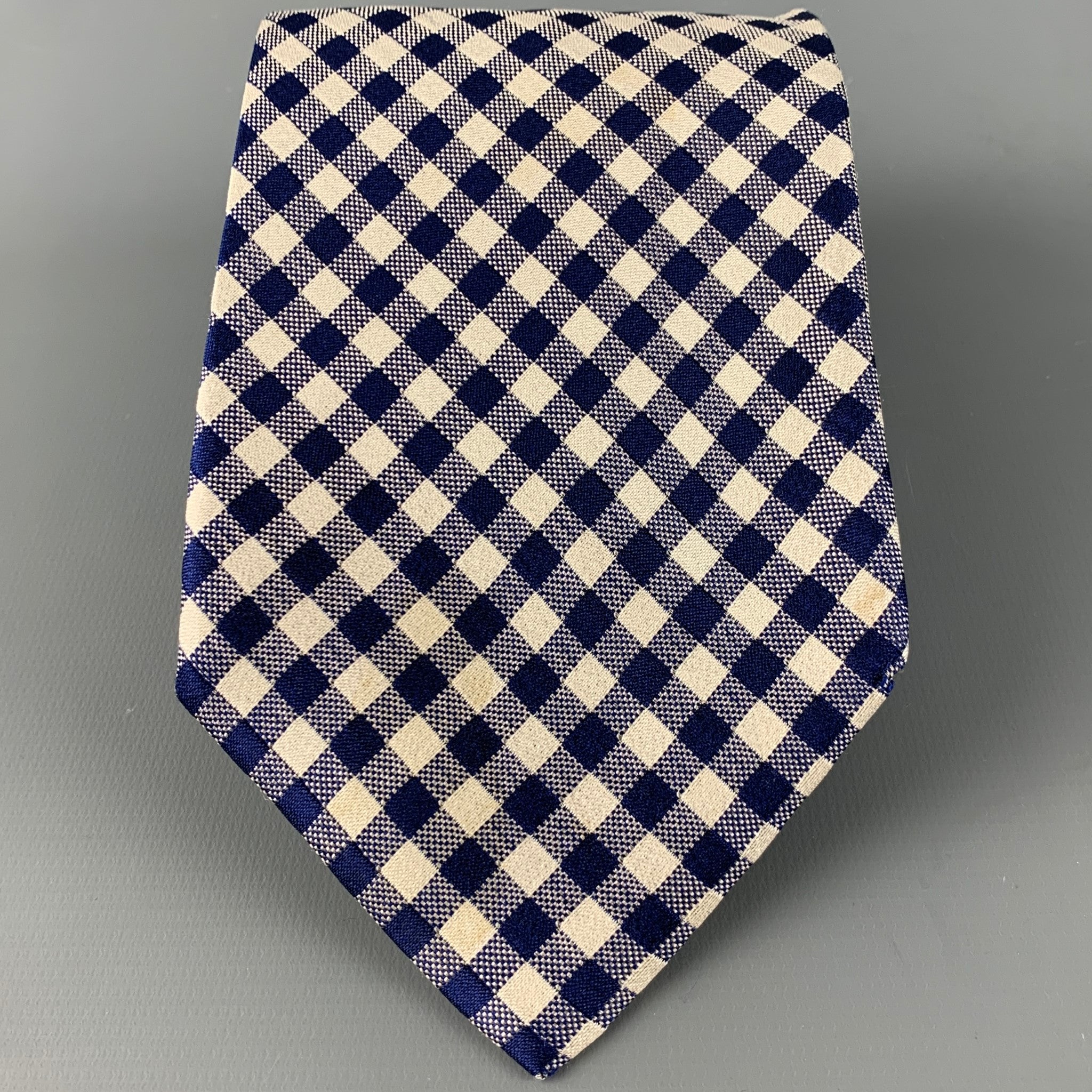 BURBERRY LONDON Corbata de seda a cuadros color crema azul marino Sui Generis Designer Consignment