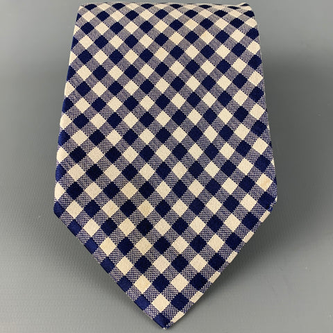 BURBERRY LONDON Navy Cream Checkered Silk Tie