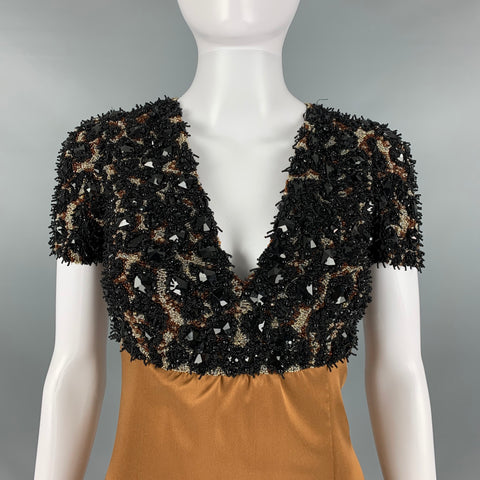 BURBERRY PRORSUM Pre-Fall 2013 Size XS Brown Camel Silk Evening Gown Long Dress