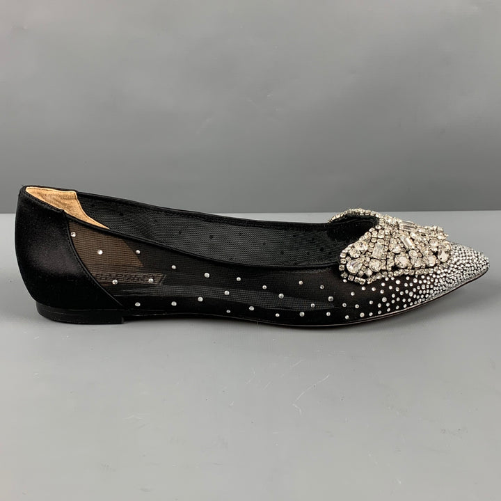 BADGLEY MISCHKA Size 10 Black Satin Beaded Slip On Flats