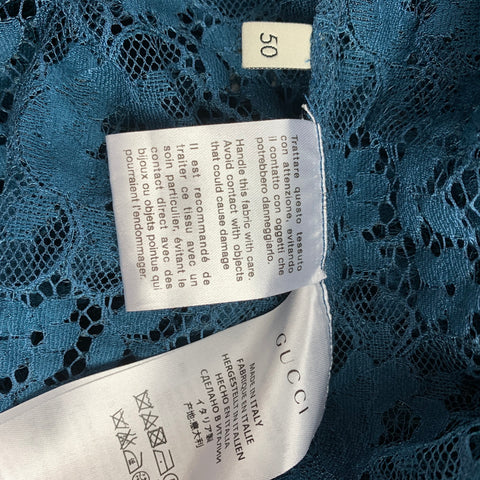 GUCCI S/S 16 Size M Teal Lace Polyamide Blend Button Up Long Sleeve Shirt