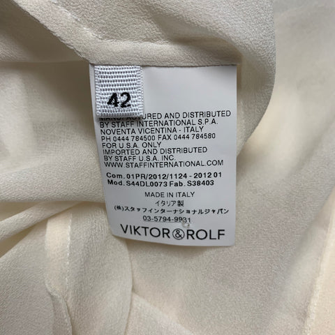 VIKTOR & ROLF Size 6 White Beige Cotton Fringe Button Up Blouse