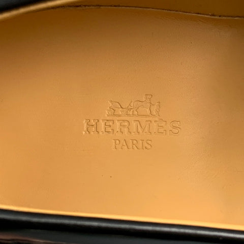 HERMES Size 9 Black Leather Slip On Kennedy Loafers
