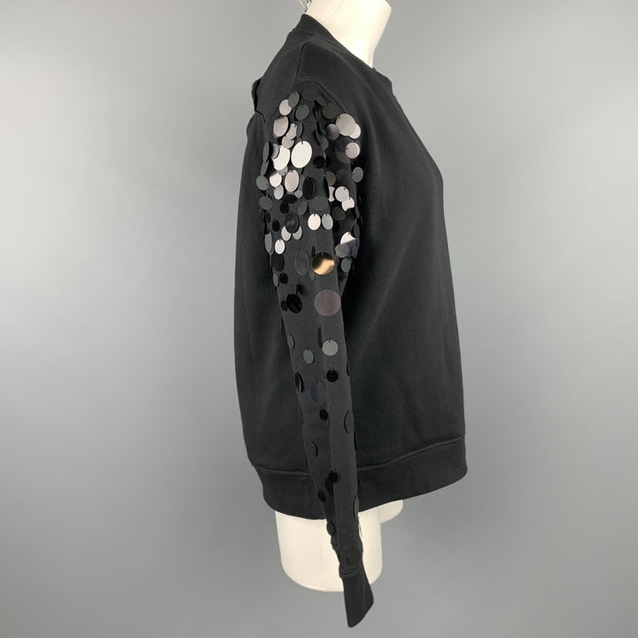 SPORTMAX Size M Black Cotton Blend Payette Sequin Sleeve Pullover Sweatshirt