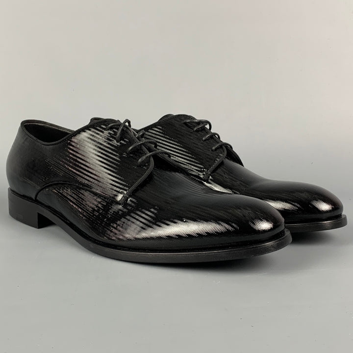 GIORGIO ARMANI Size 10 Black Herringbone Leather Lace Up Shoes