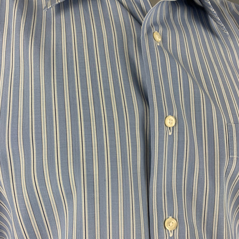 GITMAN BROS Size XL Blue White Stripe Cotton Long Sleeve Shirt
