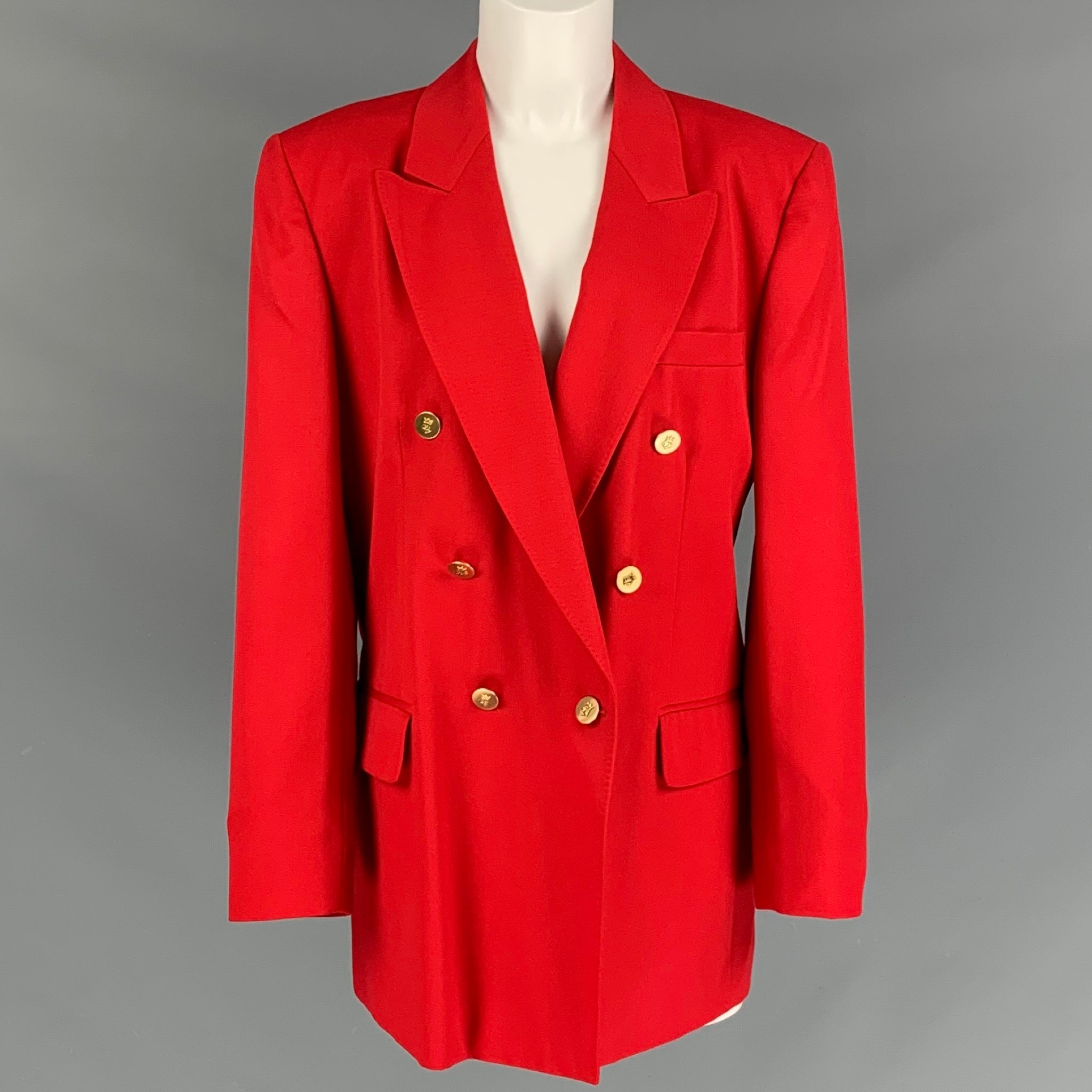 AQUASCUTUM Size 12 Red Wool Double Brested Blazer Sui Generis