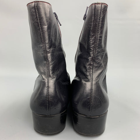 MIU MIU Size 10 Black & Burgundy Two Toned Leather Square Toe Boots