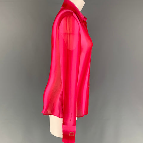 V2 by VERSACE Size 8 Pink Red Viscose Stripe Button Up Shirt