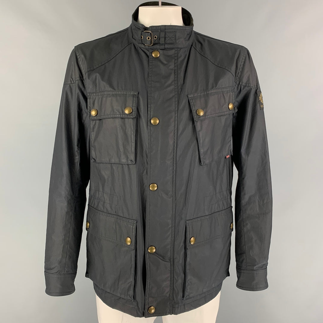BELSTAFF Size 44 Navy Coated Cotton Utility Jacket