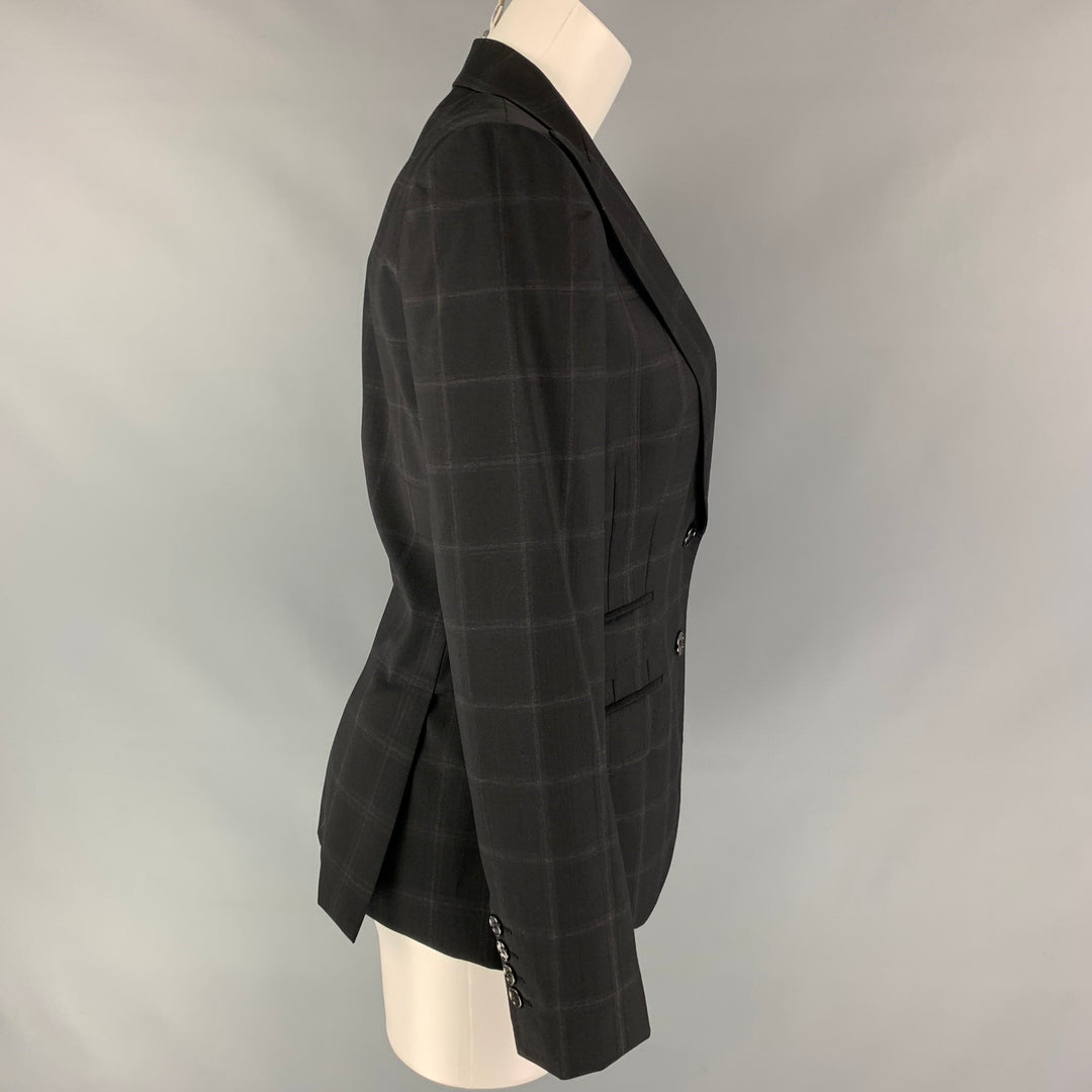 DOLCE & GABBANA Size 6 Black & Charcoal Windowpane Wool Jacket Blazer