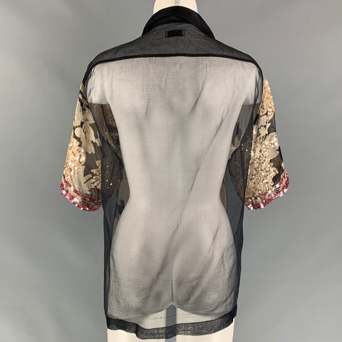 DRIES VAN NOTAN Talla M Blusa de seda con lentejuelas negras y doradas