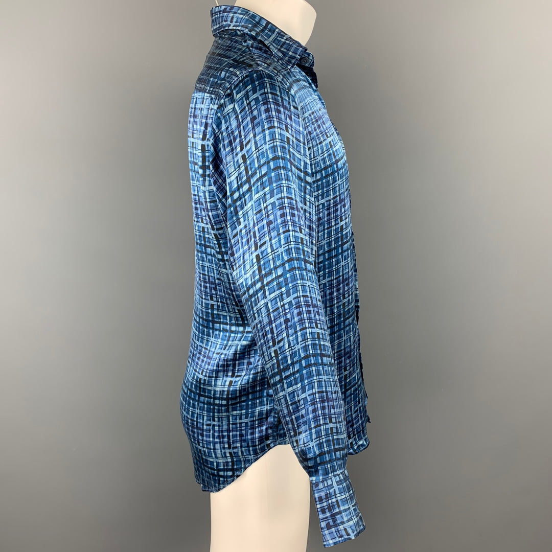 ARMANI COLLEZIONI Size M Blue & Navy Print Silk Button Up Long Sleeve Shirt