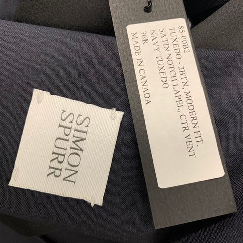 SIMON SPURR VALDEX Size 36 Regular Black Wool Notch Lapel 30 36 Tuxedo