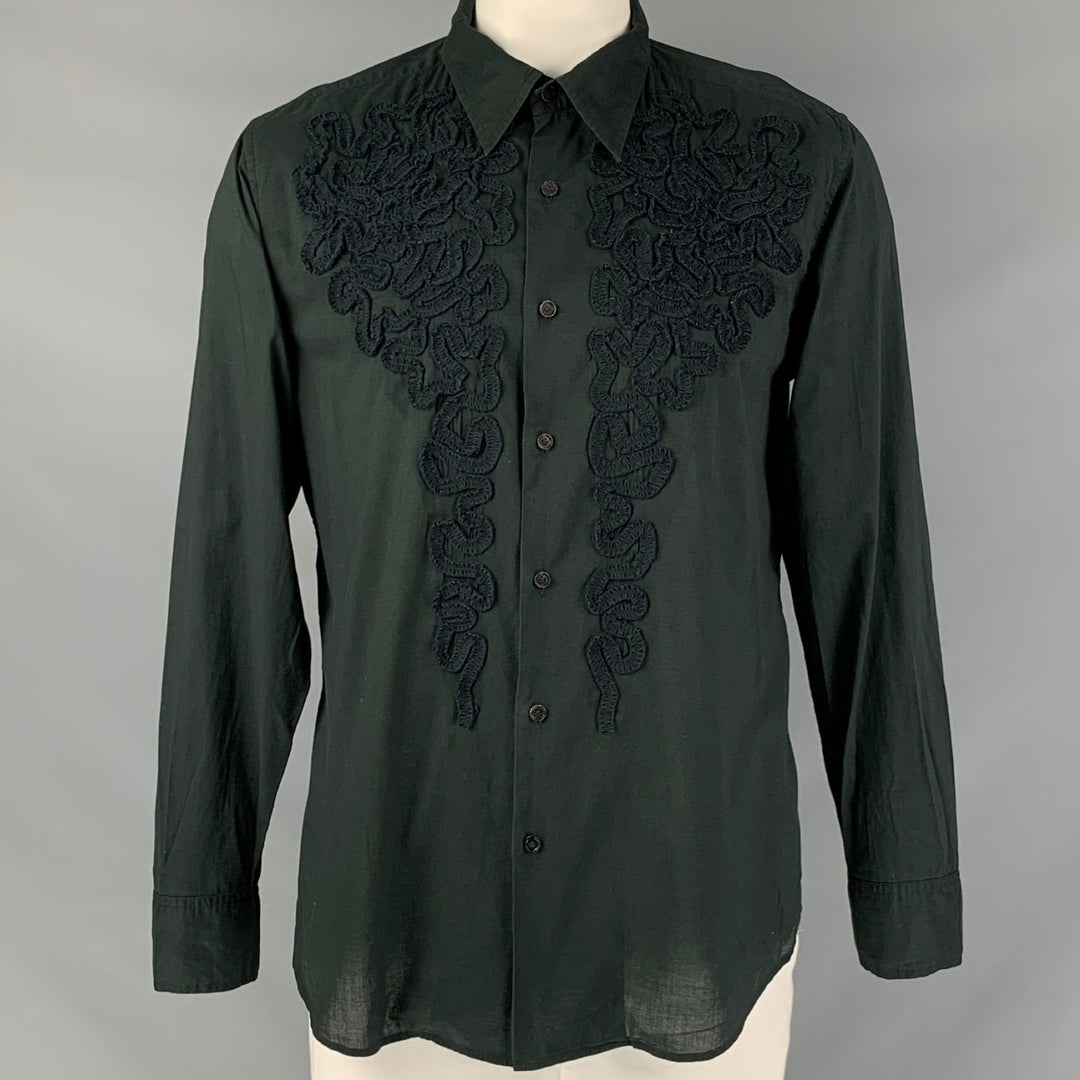 PAUL SMITH Size XL Black Embroidery Cotton Button Down Long Sleeve Shirt