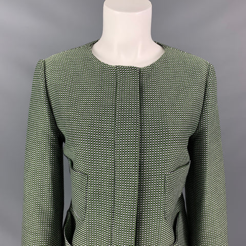 ARMANI COLLEZIONI Size 8 Green & White Woven Cotton / Polyester Jacket